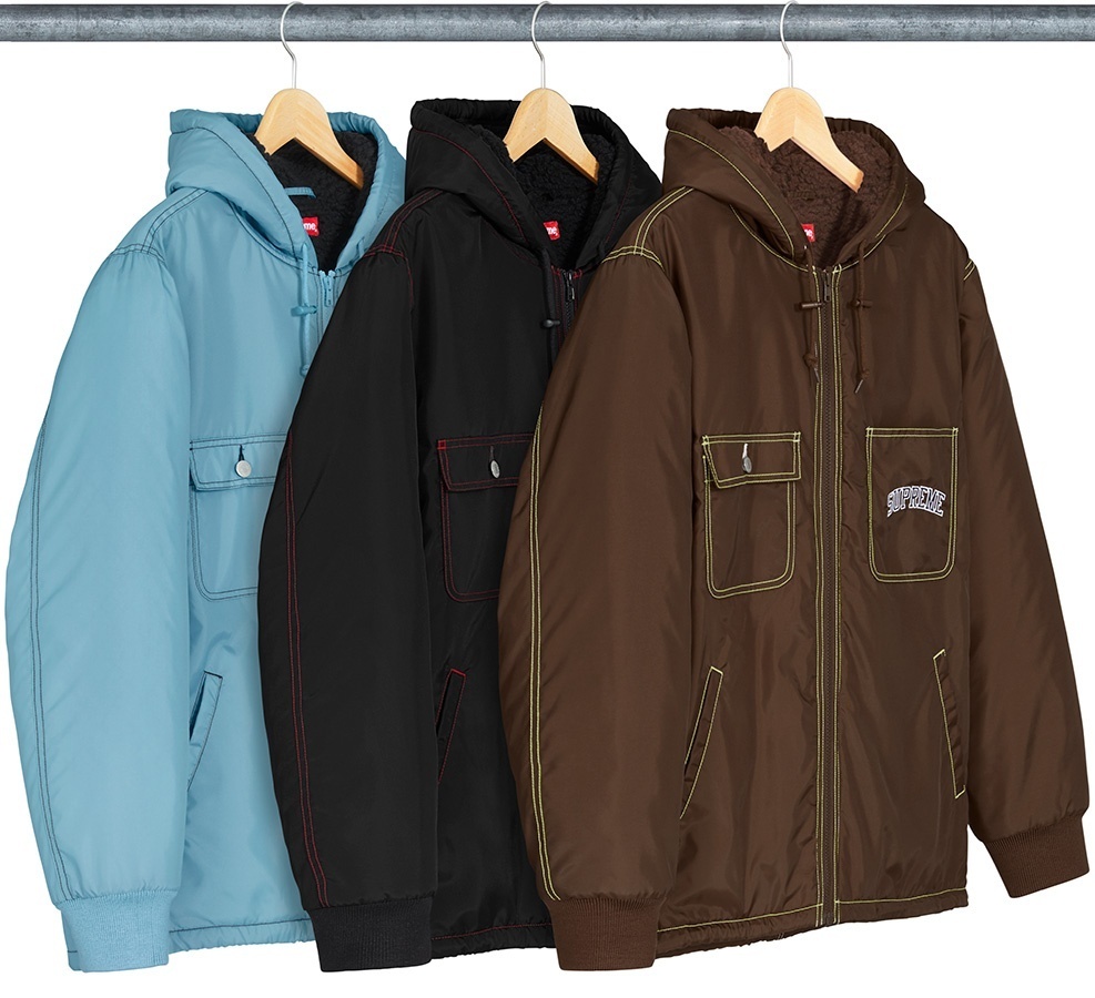 Sherpa Lined Nylon Zip Up Jacket